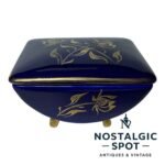 Vintage Porcelain Jewelry Box with Cobalt 14 karat Gold Painting Czechoslovakia 1960s Signed