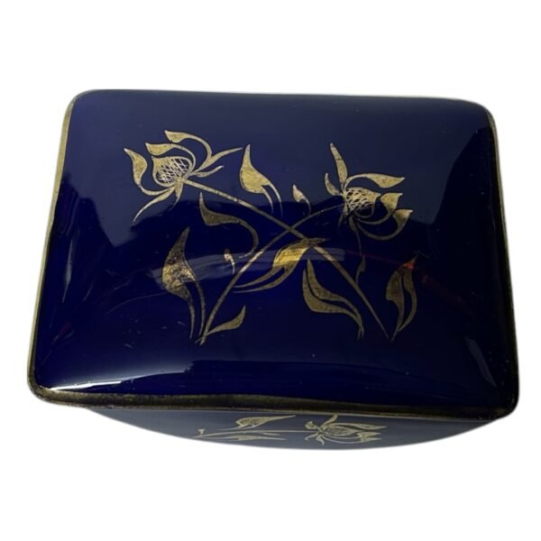 Vintage Porcelain Jewelry Box with Cobalt 14 karat Gold Painting Czechoslovakia 1960s Signed