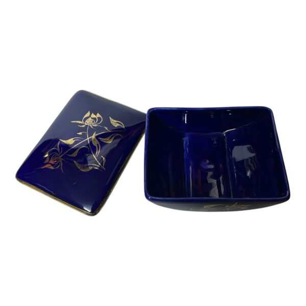 Vintage Porcelain Jewelry Box with Cobalt 14 karat Gold Painting Czechoslovakia 1960s Signed
