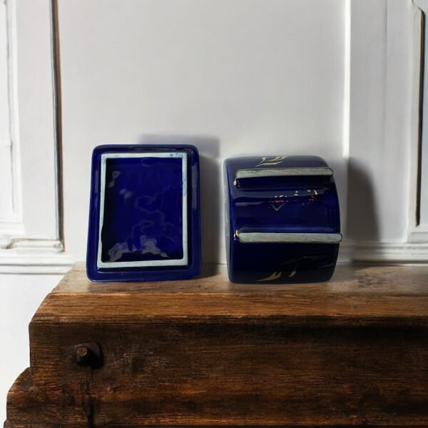 Vintage Porcelain Jewelry Box with Cobalt 14 karat Gold Painting Czechoslovakia 1960s Signed