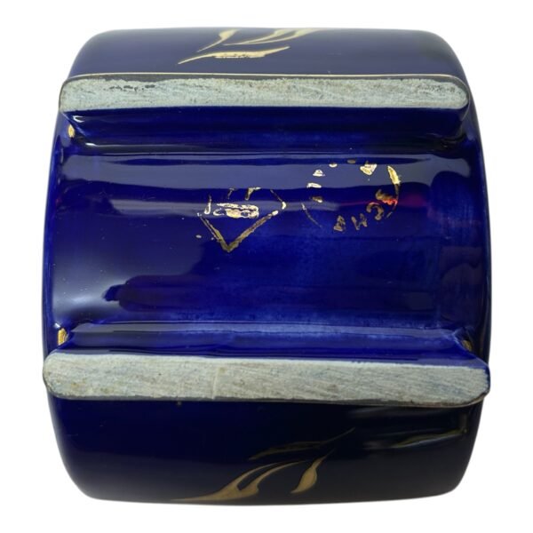 Vintage Porcelain Jewelry Box with Cobalt 14 karat Gold Painting Czechoslovakia 1960s Signed