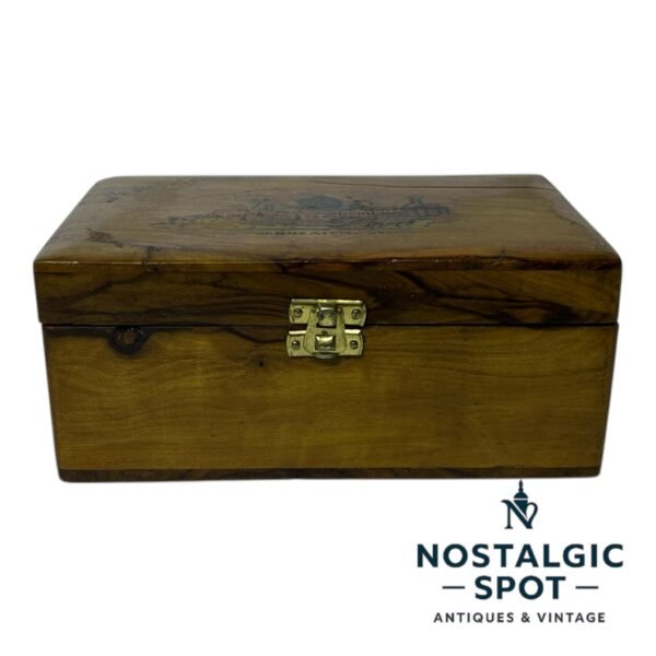 Vintage Jerusalem Trinket Box Wooden Hand Painted Jewelry Olive Wood