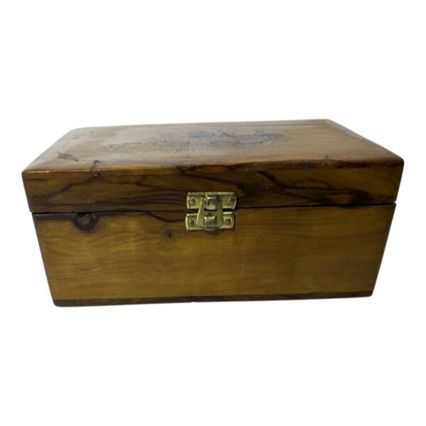 Vintage Jerusalem Trinket Box Wooden Hand Painted Jewelry Olive Wood
