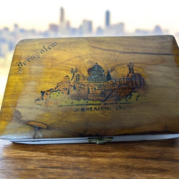 Vintage Jerusalem Trinket Box Wooden Hand Painted Jewelry Olive Wood