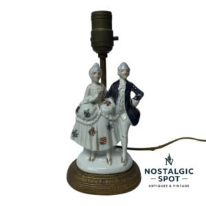 Antique Porcelain Victorian Colonial Couple Table Lamp Brass Base 25 cm