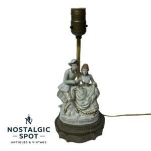 Antique White Porcelain Victorian Colonial Couple Table Lamp Brass Base 31 cm